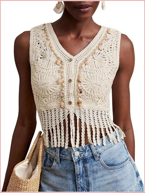 Tops - Boho Crochet Tank Crop Top Hollow Out Fringe Summer Vest